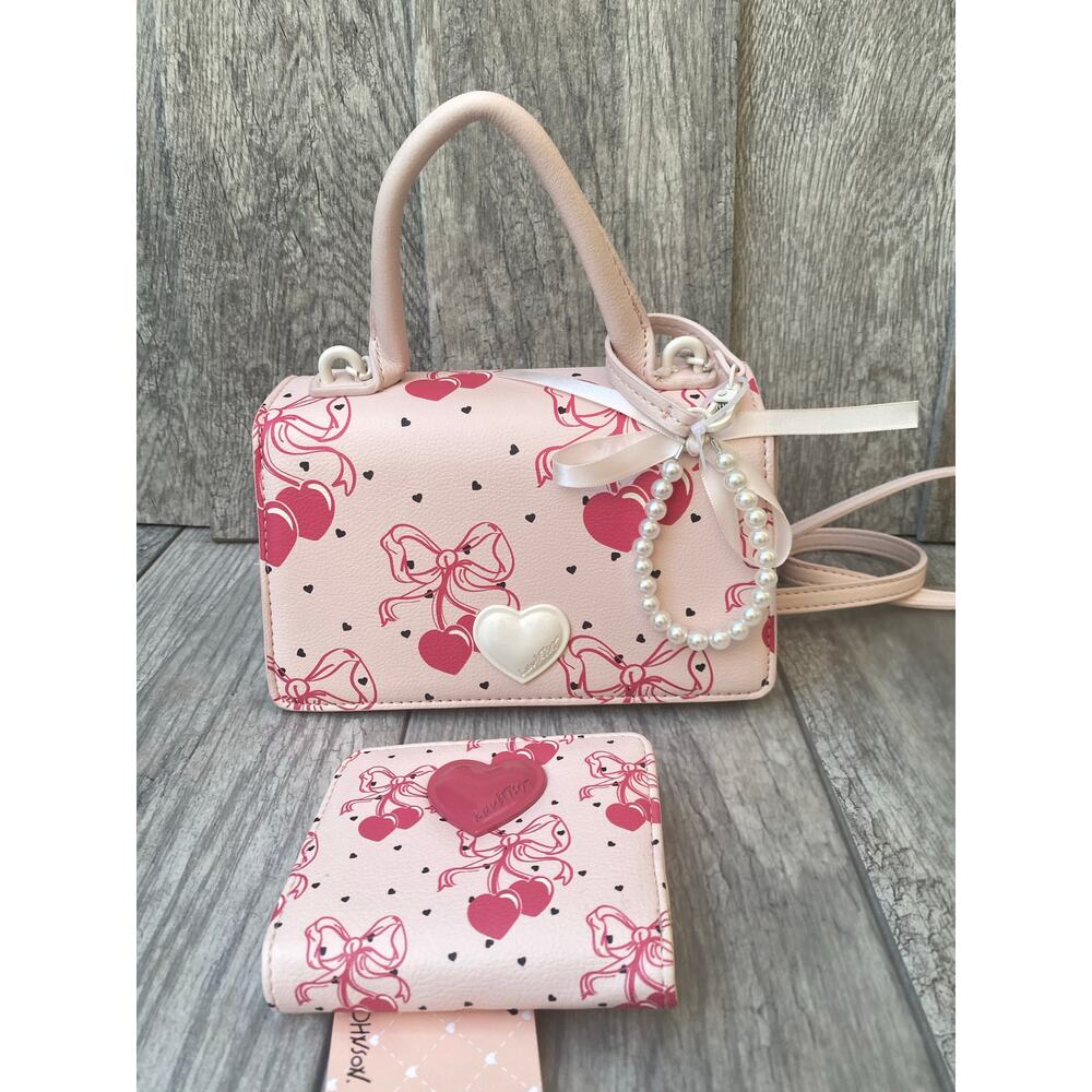Betsey Johnson Pink Heart Bow Mini Satchel and Wallet Set
